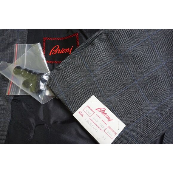 Brioni Palatino Gray Blue Glenplaid 100% Wool 2 Pc Suit Jacket Pants 44R NEW